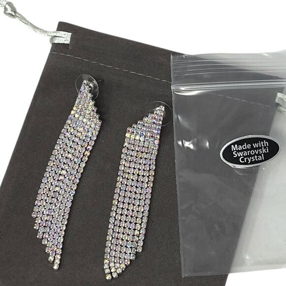 Sparkling Boutique Fringe Earrings Made with Swarovski Crystals – 3” Drop - Picture 2 of 6